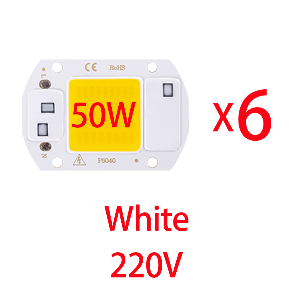 6Pcs 50W 30W 20W Led Chip Diodes Lamp Cob Chip 220V Led Lamp Kralen led Module Voor Flood Light Spotlight Diy Geen Behoefte Driver: 6pcs white light 50W