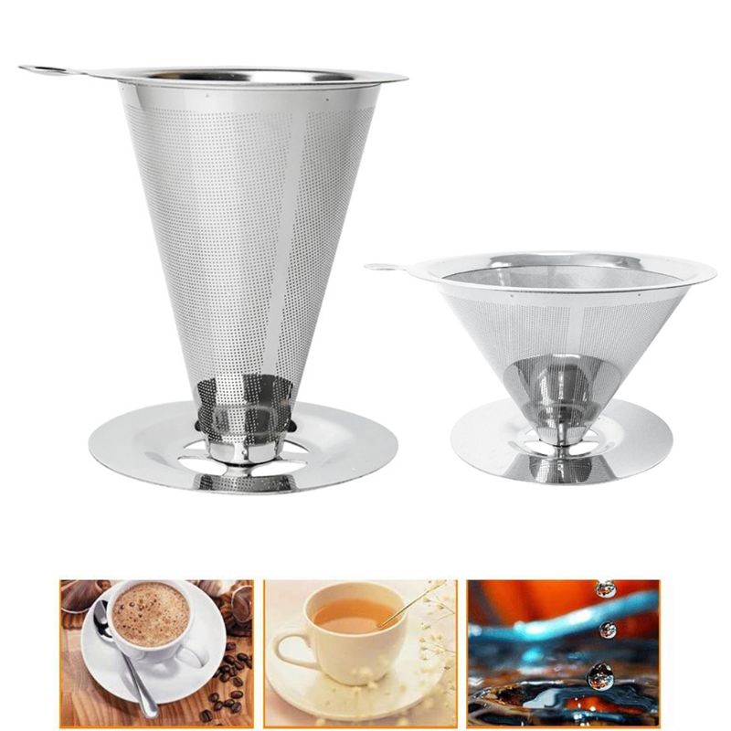 Reusable Coffee Filter 304 Stainless Steel Cone Coffee Filter Baskets Mesh Strainer Pour Over Coffee Dripper