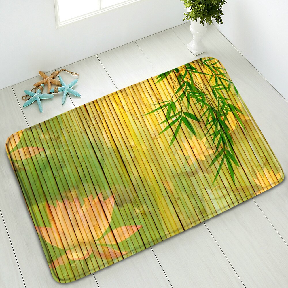 Groene Bamboe Bloem Antislip Badmat Deurmat Douche Floor Mat Keuken Tapijt Strand Kleed Flanel Print Voor Slaapkamer badkamer Decor: 940J