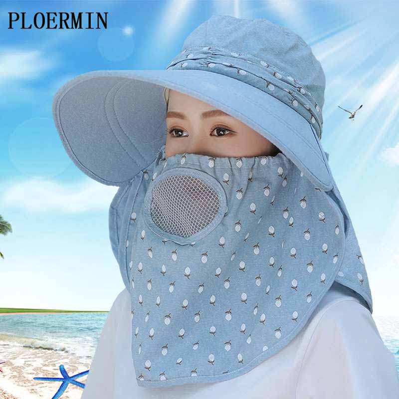 Ploermin beschermkap zomer zonnehoeden dames nek gezicht zonnebrandcrème brede rand ademend vissershoed zonnemasker pet buiten