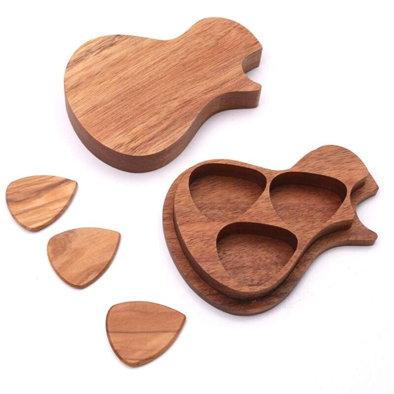Púa de guitarra de madera hecha a mano y 3 púas de madera de olivo, púas para guitarra