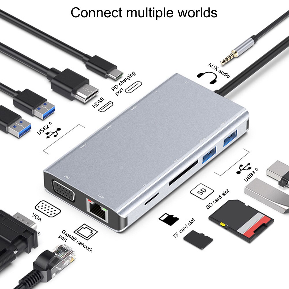 11-In-1USB C HUB Type C à Multi USB 3.0 HUB HDMI adaptateur Dock pour MacBook Pro Huawei Mate 30 USB-C 3.1 répartiteur Port Type C HUB