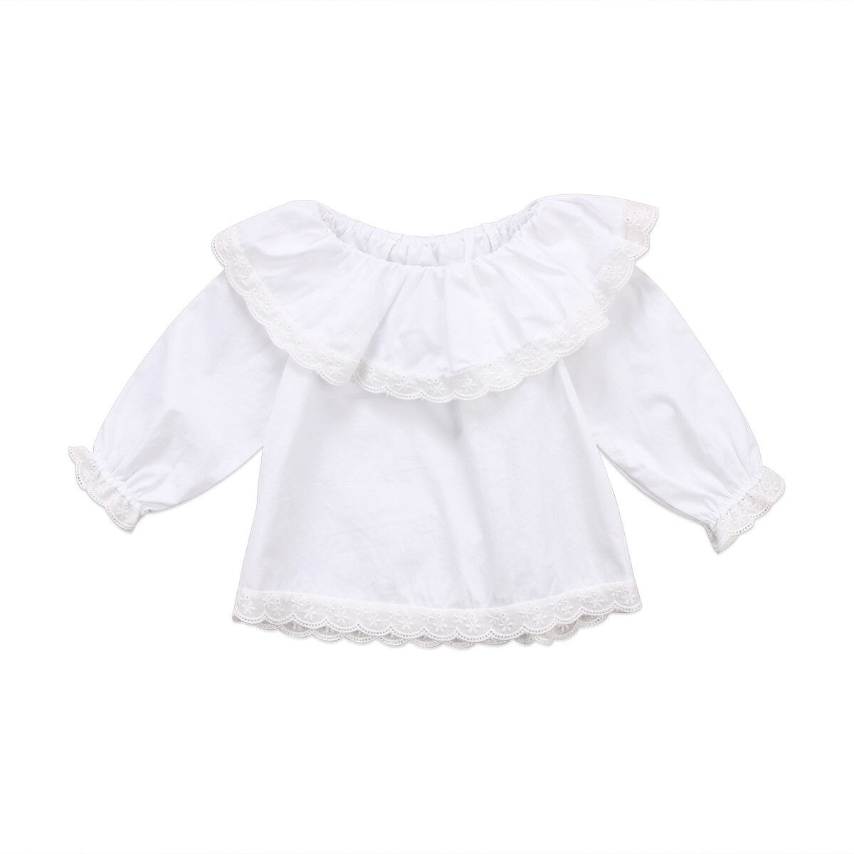 T-shirt manches longues jeune fille | En dentelle, épaules dénudées, blanc, 0-24M, offre spéciale,