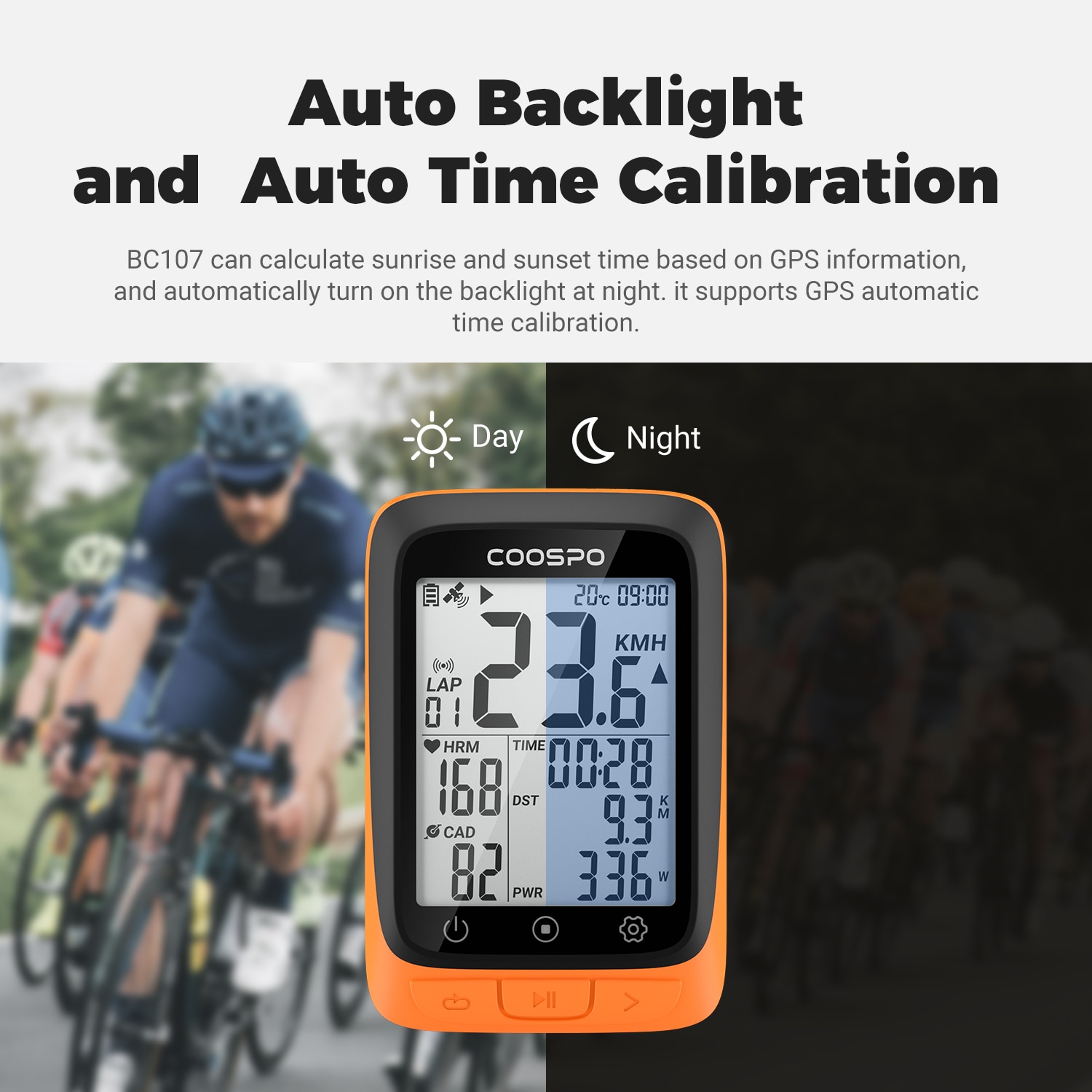 Coospo BC107 2.4Inch Gps Fietscomputer Ant + Sensor Compatibiliteit Draadloze Auto Backlight IP67 Fiets Snelheidsmeter Sync Om Strava