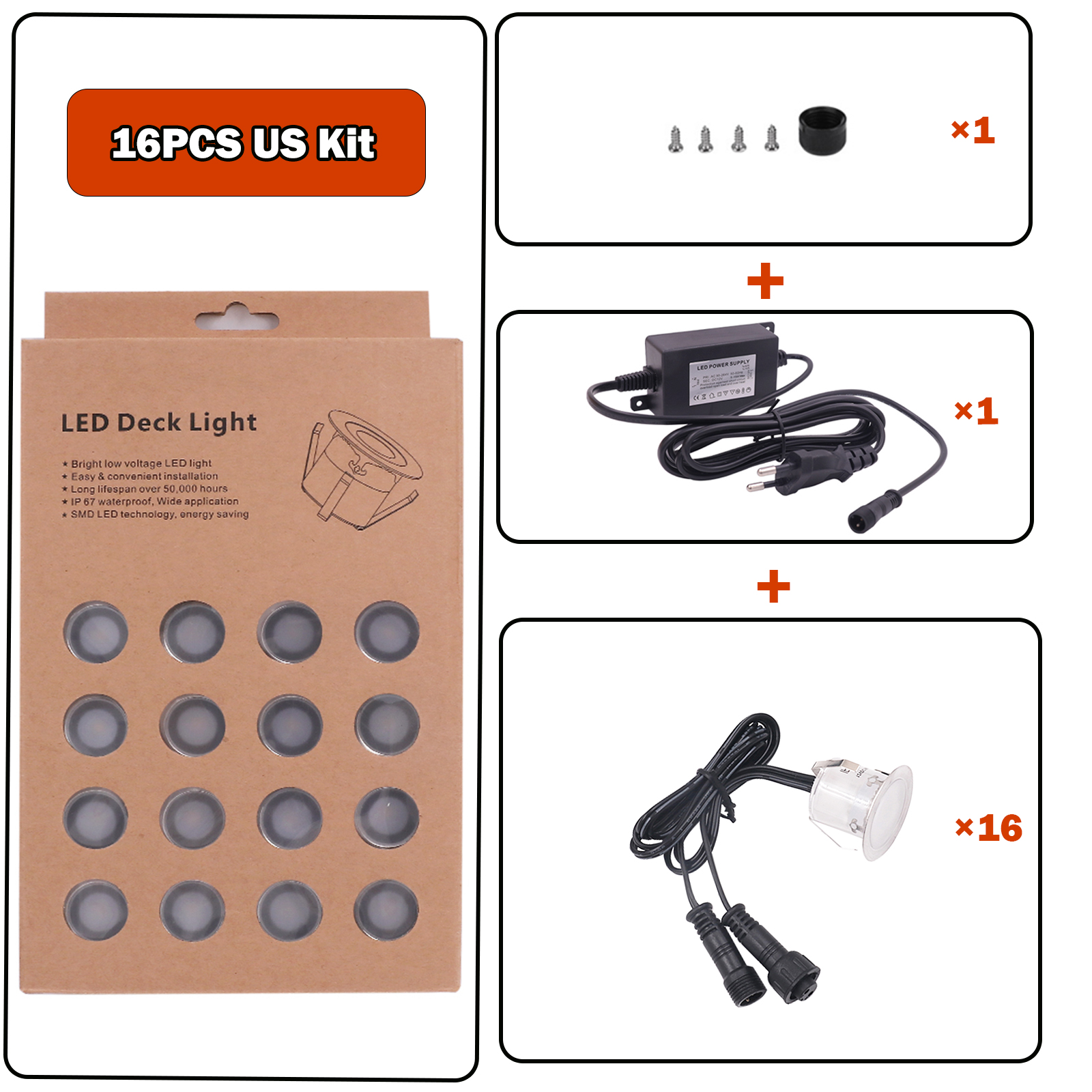 10/16PCS LED Deck Light Outdoor Wateroof DC12V Recessed Underground Bulb Lamp EU/AU/UK/US Plug For Courtyard Garden Step Stairs: Blue / 6-10W
