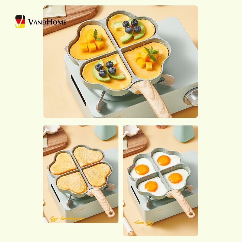 WORTHBUY 4 Holes Frying Pan Pot Non-Stick Saucepan For Hamburger Egg Omelet Pancake Pan Thickened Cooking Pan Kitchen Cookware