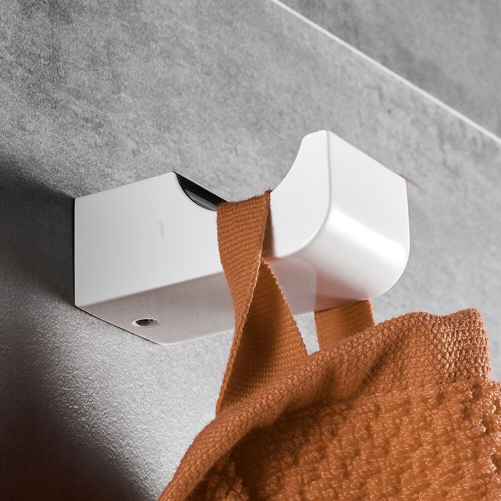 White Robe Hook Coat Hooks Wall Mounted Robe Hooks For Bathroom Kitchen Cloth Hook Bathroom Accessories Fitting FM-5782WL