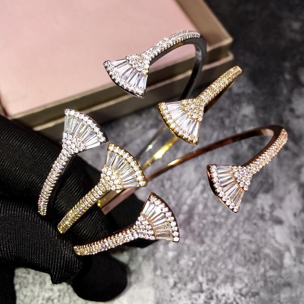 Cuff Bracelet - Geometric Design - Platinum, Rose Gold, Gold Plated Copper - Women's Luxury Crystal Bangle