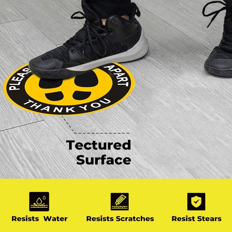 Floor Stickers Large Size 11Inch Maintain 6 Feet Distance Safety Floor Marker Public Places,Waterproof,10 Pack