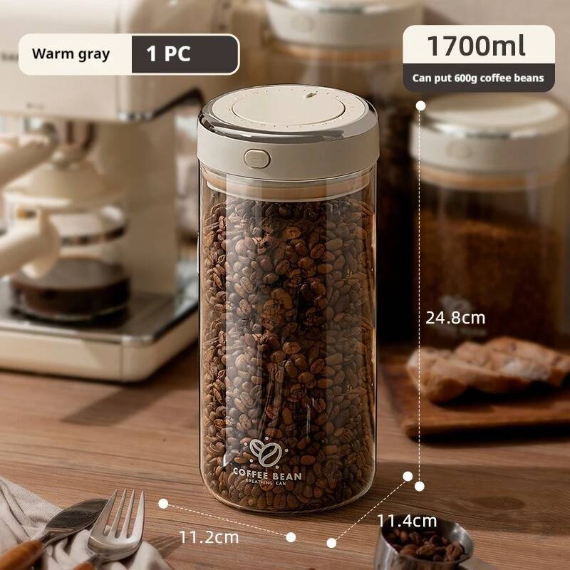 500/1100/1700ml Vacuum Coffee Sealed Jar With Date Tracker And Waking Bean Vae Storage Containers For Grain, Snack, Sugar, Tea: army green