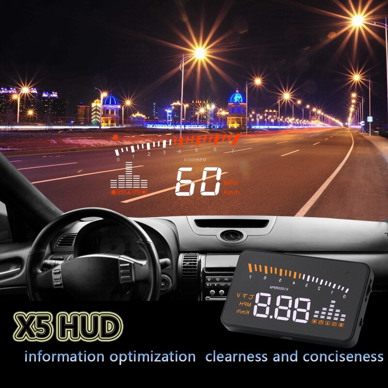 X5 OBD2 Head-Up Display Snelheidsmeter Voorruit Projector Rpm Snelheid Alarm Auto Eu Obd Hud Display Auto Elektronische Obd2 display