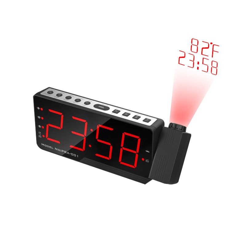 Digital Radio Alarm Clock Projection Snooze Timer Temperature LED Display USB Charge Cable 110 Degree Table Wall FM Radio Clock
