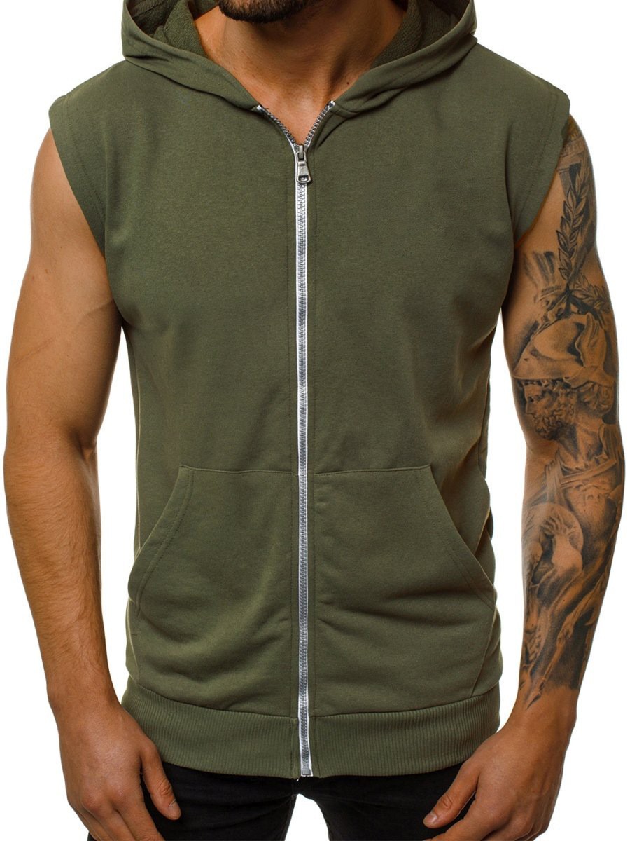 Het dragen van een zomerslanke mode-fitness-sportmouwloos vest voor heren, vest met capuchon, trendy heren: XL / Sky Blue