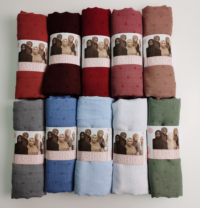 10 pièces populaire pom pom coton écharpe froissé femmes solide musulman Hijabs silencieux châles Pashmina enveloppement Hijab foulards foulard écharpe