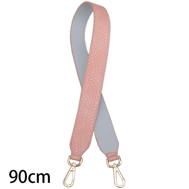 90cm Serpentine Strap Replaceable PU Leather Handle Accessories for Women Shoulder Bag Straps Multicolor DIY Belt: Serpentin  Pink / Gold Buckle