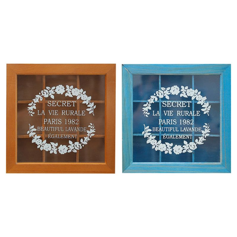 Wooden Retro Old 9 Grid Storage Rose Print Box Succulent Plants Flip Flower Square Acrylic Multi-function Desktop Storage Box