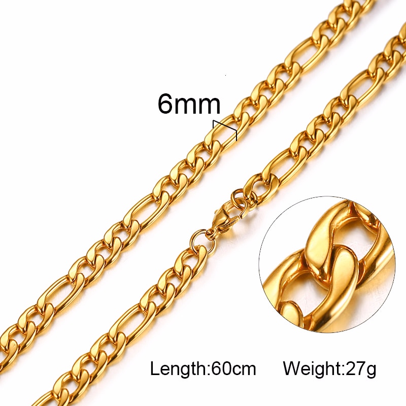 HANDSOME MEN'S FILLED BOXCHAIN CUBA LINK CHOKER FIGARO CHAIN NECKLACE IN ENDURABLE STAINLESS STEEL MALE FEMALE JEWELRY: NC-164S-6