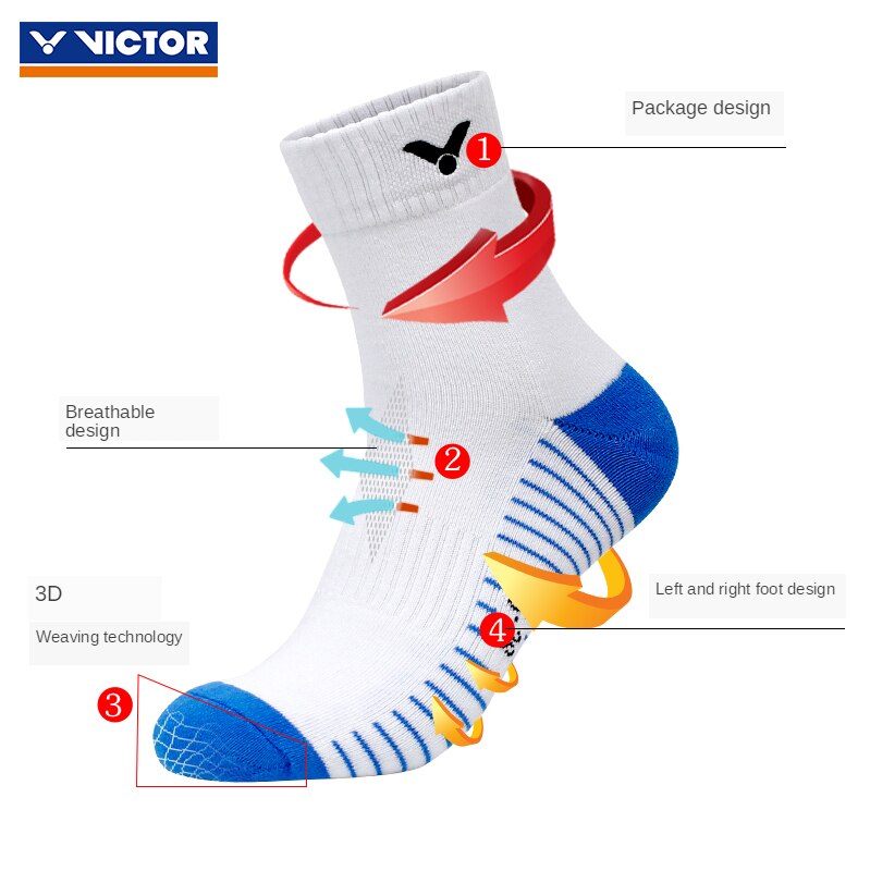 3 paires de chaussettes Victor Badminton chaussettes hommes sport chaussette coton moyen Tennis sportsépaissi serviette bas SK 112 K/F/D