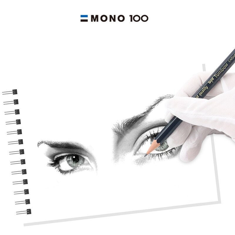 Tombow Matita MONO 100 4B - Mina In Grafite Infrangibile 2mm, Corpo Esagonale Nero