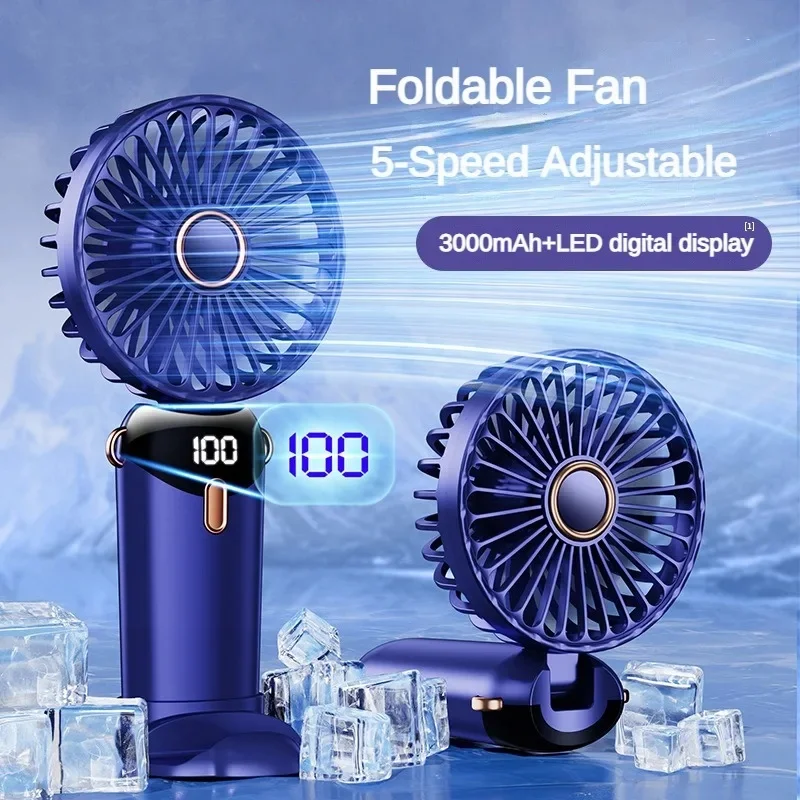 USB-Hand-Mini-Ventilator, faltbar, tragbar, zum Aufhängen bin Hals, 5-Gang-USB-wiederaufladbarer Ventilator mit Telefonständer und Bildschirm