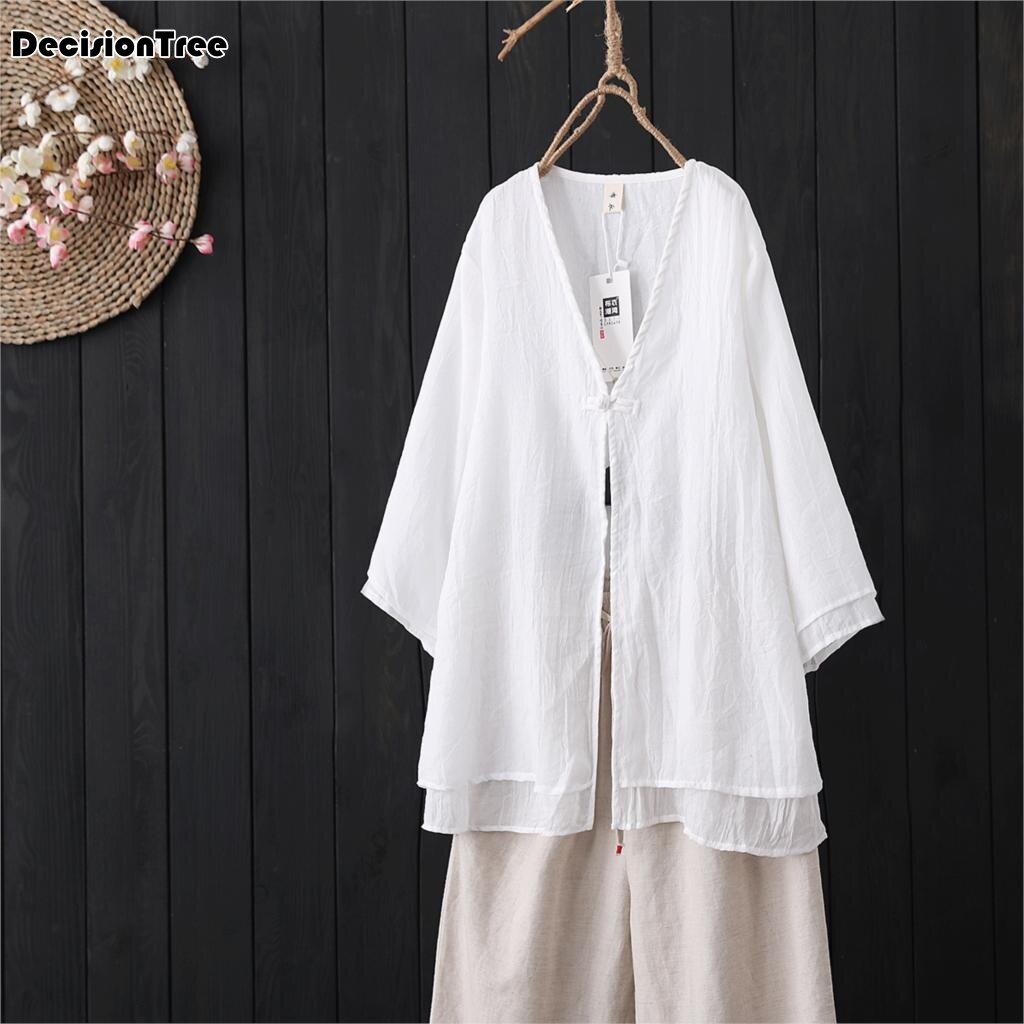 Ropa china tradicional blusas para mujer, Camisa de algodón con botones de lino para mujer oriental hanfu ropa china femenina