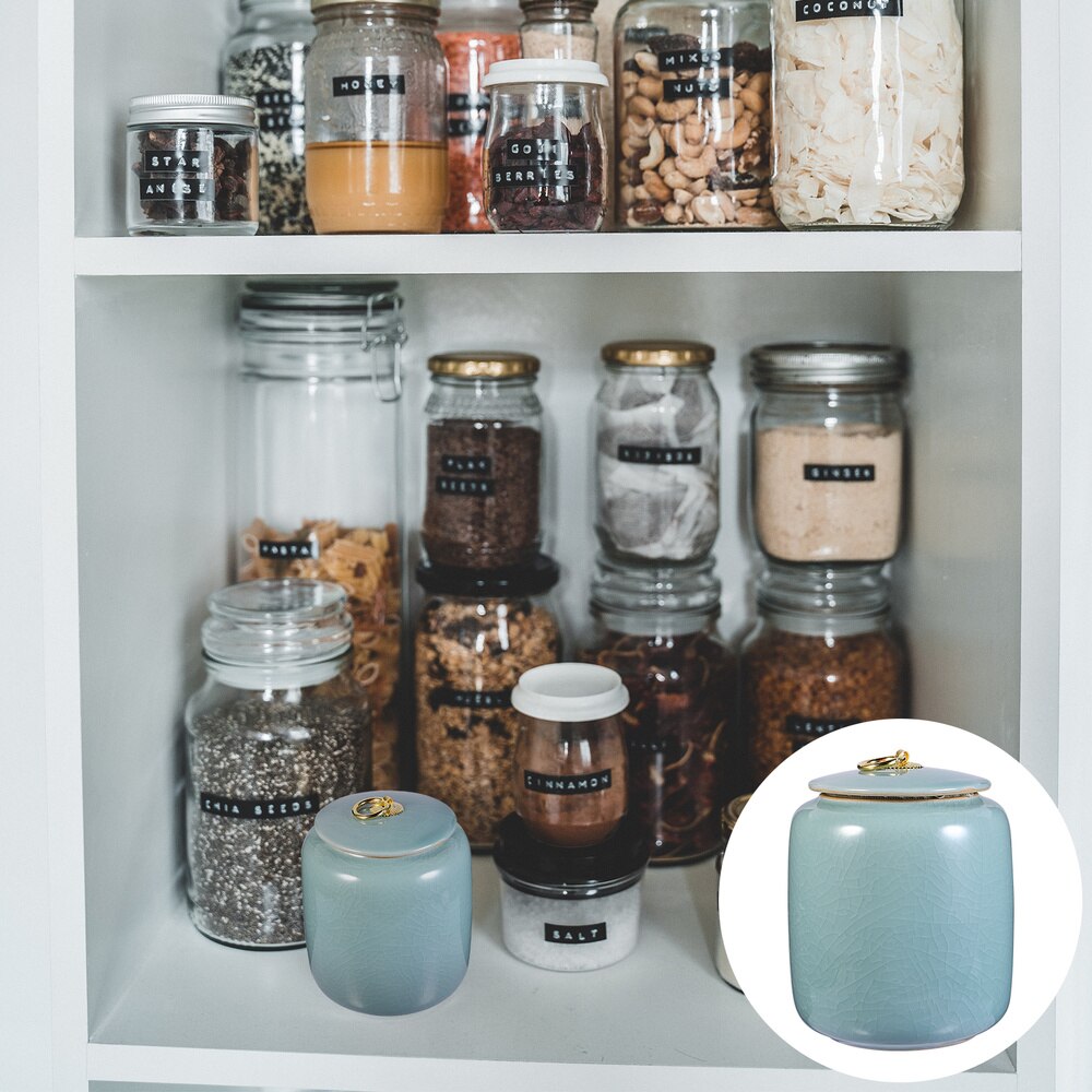 1 Pc Insect-proof Grains Jar Ceramic Honey Pot Multipurpose Storage Jar ): Blue