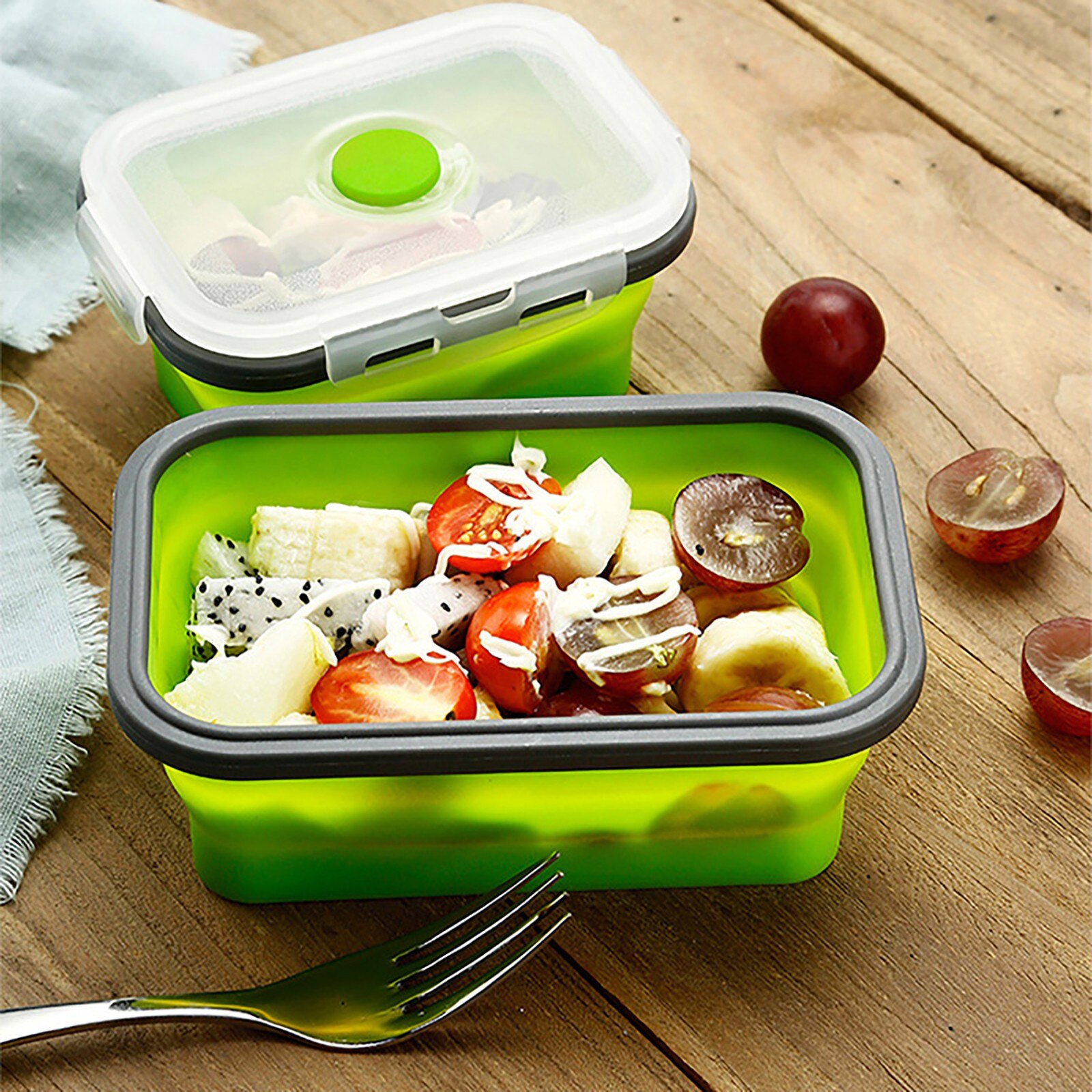 4 Pcs Silicone Collapsible Outdoor Lunch Box Food Storage Container Eco-friendly Microwavable Portable Reusable Picnic Camping