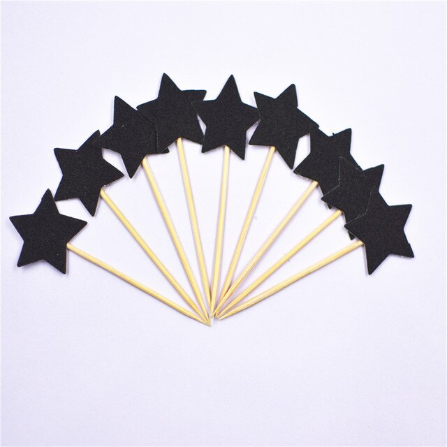 10pcs Mini Star Cupcake Toppers Birthday Cake Topper Cake Decoration Wedding Party Decorations Cake Flags Party Supplies: Black