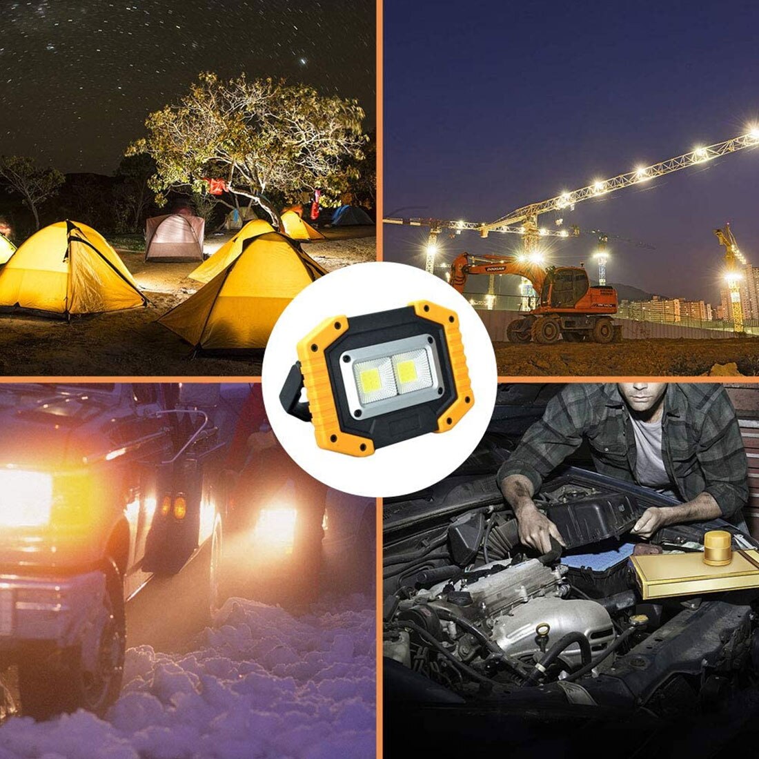 Power COB Work Lamp USB LED Portable Lantern Rechargable Waterproof 3-Mode Emergency Spotlight Floodlight for Camping Hike Run
