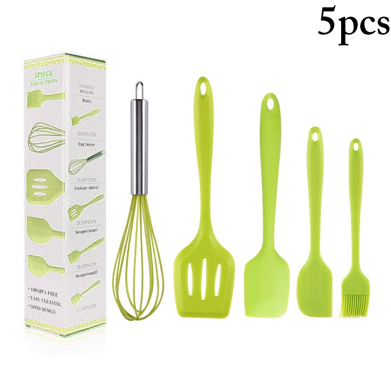 Juego de utensilios de cocina resistentes al calor, utensilios de silicona de grado alimenticio para hornear, accesorios de cocina, 5 unids/set: Green
