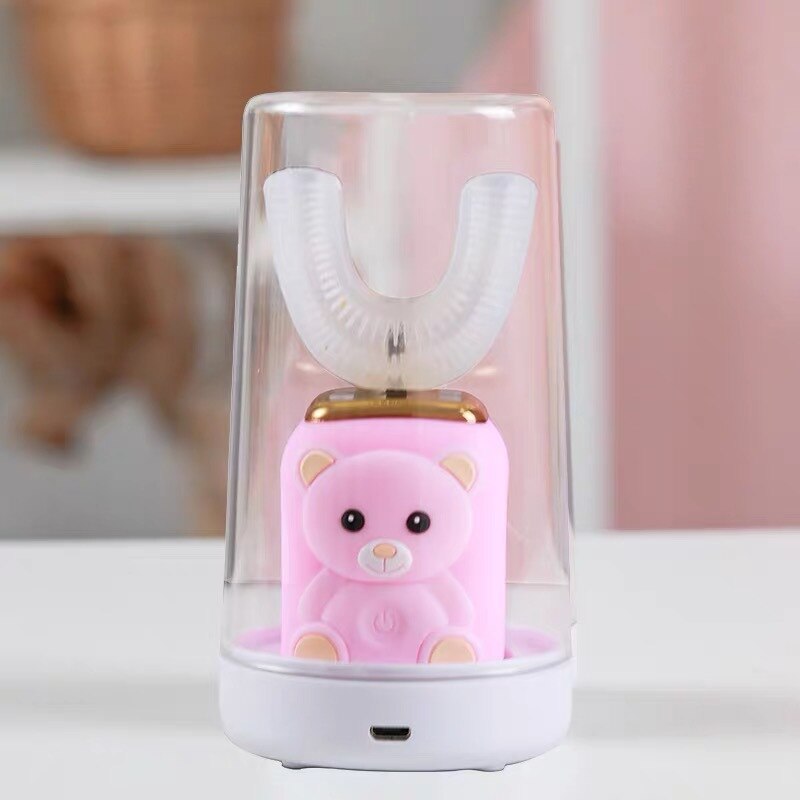 Children electric toothbrush U-type Oral Electric Toothbrush For Children Waterproof Rechargeable Toothbrush: pink