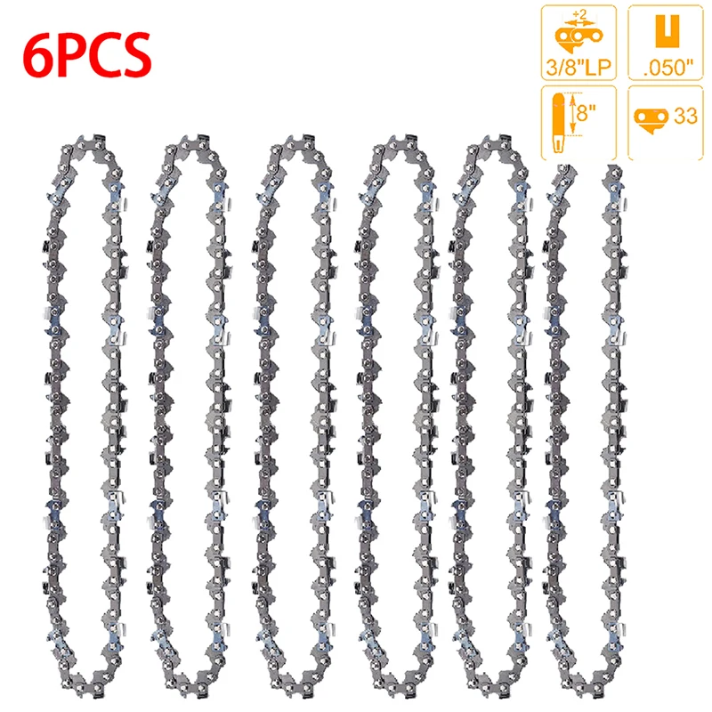 8 Inch 33 Drive Link Chainsaw Chain 3/8" LP 16 Cutter .050" Gauge Pole Saw for Pruning and Felling of Fruit Trees Saw Parts: grey