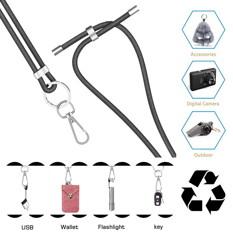 Correas para llavero DIY, cordón colgante de 1,5 m para teléfono móvil, correa de cuello para tarjeta de identificación, sujección de insignia y USB de llavero