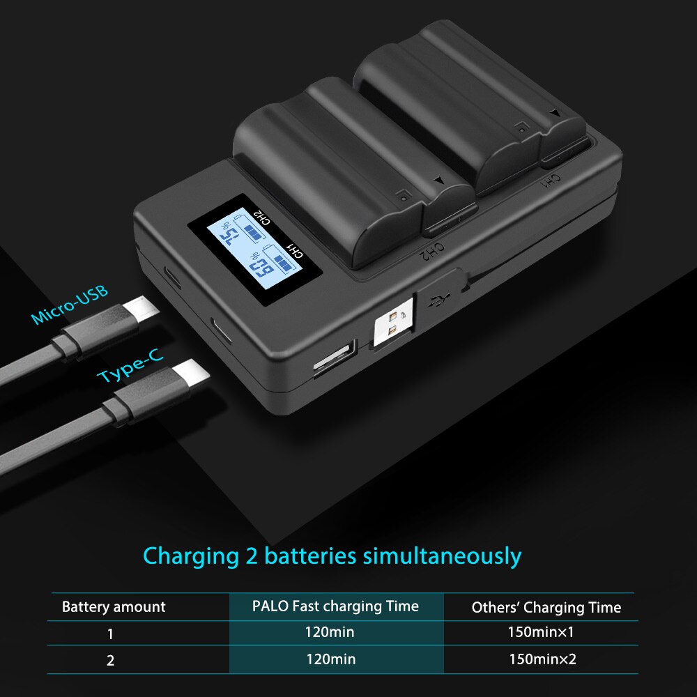 EN-EL15 EN15 EN EL15 LCD Dual USB Carregador de bateria digital Para Nikon Câmeras D7000 D7100 D7200 D8000 600 800 D810 D610 D750