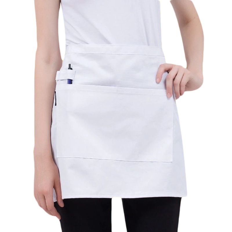 Delantal de cintura para cocina y restaurante para hombre y mujer, medio pantalón corto ajustado con bolsillos, lazos de bolígrafo para camarera