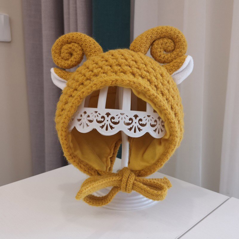 Winter gebreide warme babymuts schattige shofar baby jongen meisje muts oorbescherming mutsen effen kleur kinderen kindermutsen: Geel