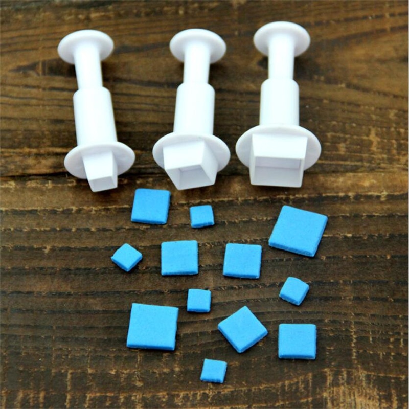 3Pcs Geometrie Cookie Cutter Plastic Vierkante Sugarcraft Decor Fondant Cutter Biscuit Cookie Mold Icing Suiker Bakken Tools