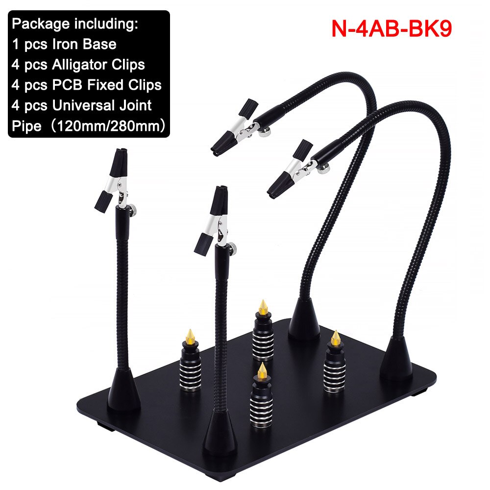 NEWACALOX Helping Hands Third Hand Soldering Station for PCB Holder 4 Flexible Magnetic Arms with 3X LED Magnifier Welding Tool: N-4AB-BK9