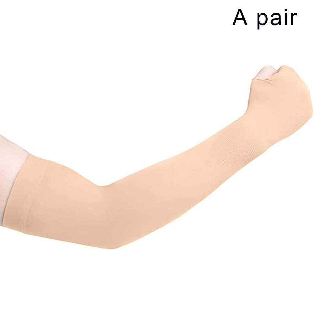 2 Stuks Zomer Arm Mouwen Vrouwen Mannen Arm Compressie Mouw Armwarmer Uv Zon Bescherming Katoen Lange Vingerloze Handschoenen Arm Mouwen: Apricot1