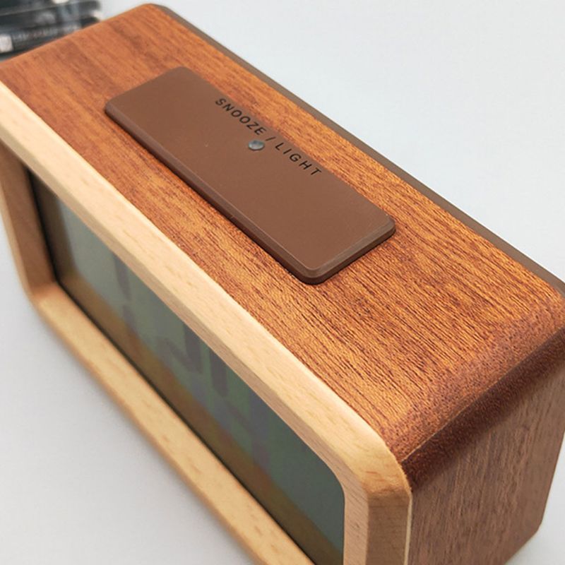 Easy Setting Wooden Digital Alarm Clock with Temperature, Date, Backlight, Snooze, for Bedroom, Bedside, Home, Office, N