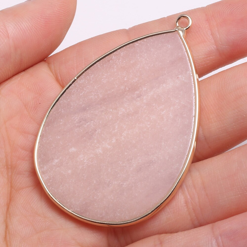 Natural Stone Pendants Water -shaped Semi-precious Stone Pendant for DIY Jewelry Making size 37x55mm: pink Aventurine