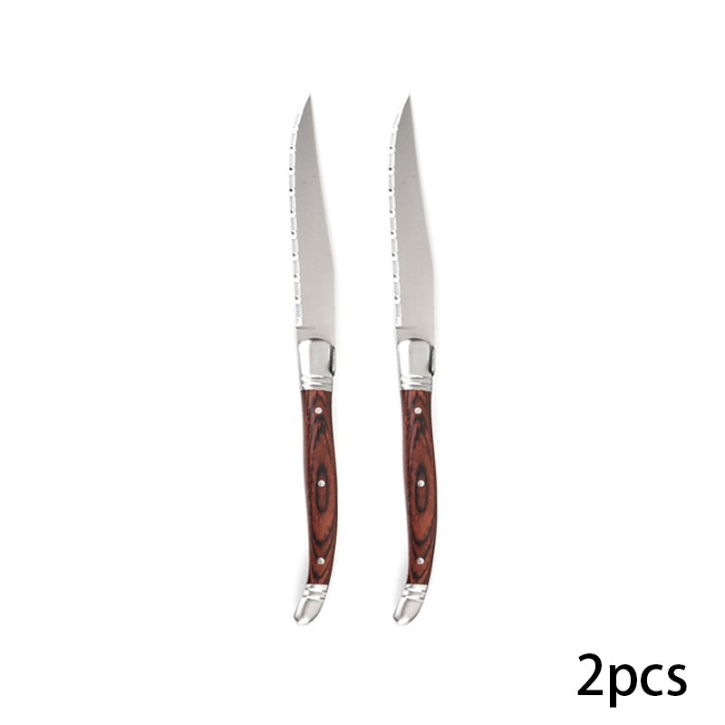 Laguiole stil rostfritt stål stek knivar trä stek knivar middag kniv trä handtag bestick middag kniv restaurang bordskrig: 2 st