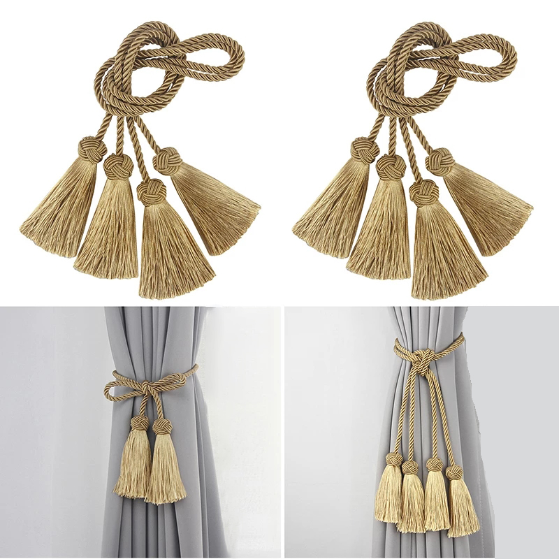 Accesorios de cortina con borlas para decoración del hogar, cuerda de soporte de hebilla de cortina, tejido hecho a mano, 1 par