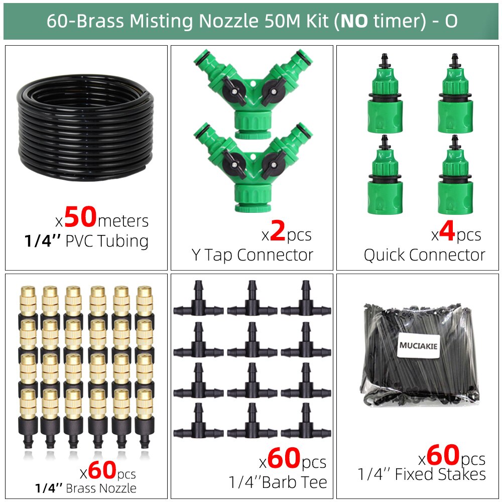 MUCIAKIE 10-50M Garden Irrigation System 1/4'' Automatic Drip Watering Brass Misting Spray 2-IN-1 Home Balcory Yard Greenhouse: Clear