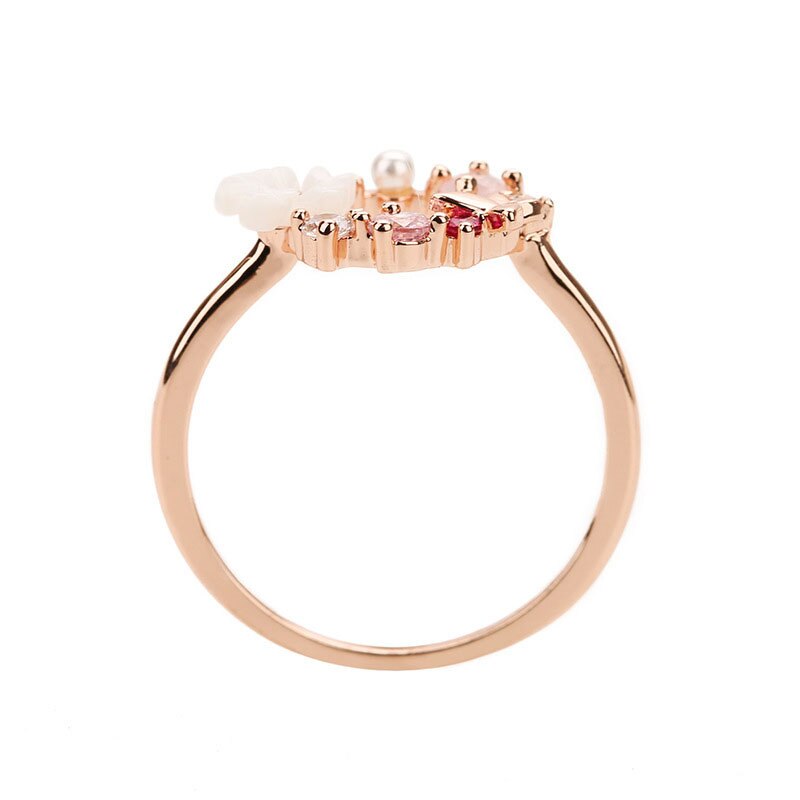 Butterfly Flowers Crystal Finger Wedding Rings for Women Rose Gold Zircon Glamour Ring Jewelry Girl Bijoux