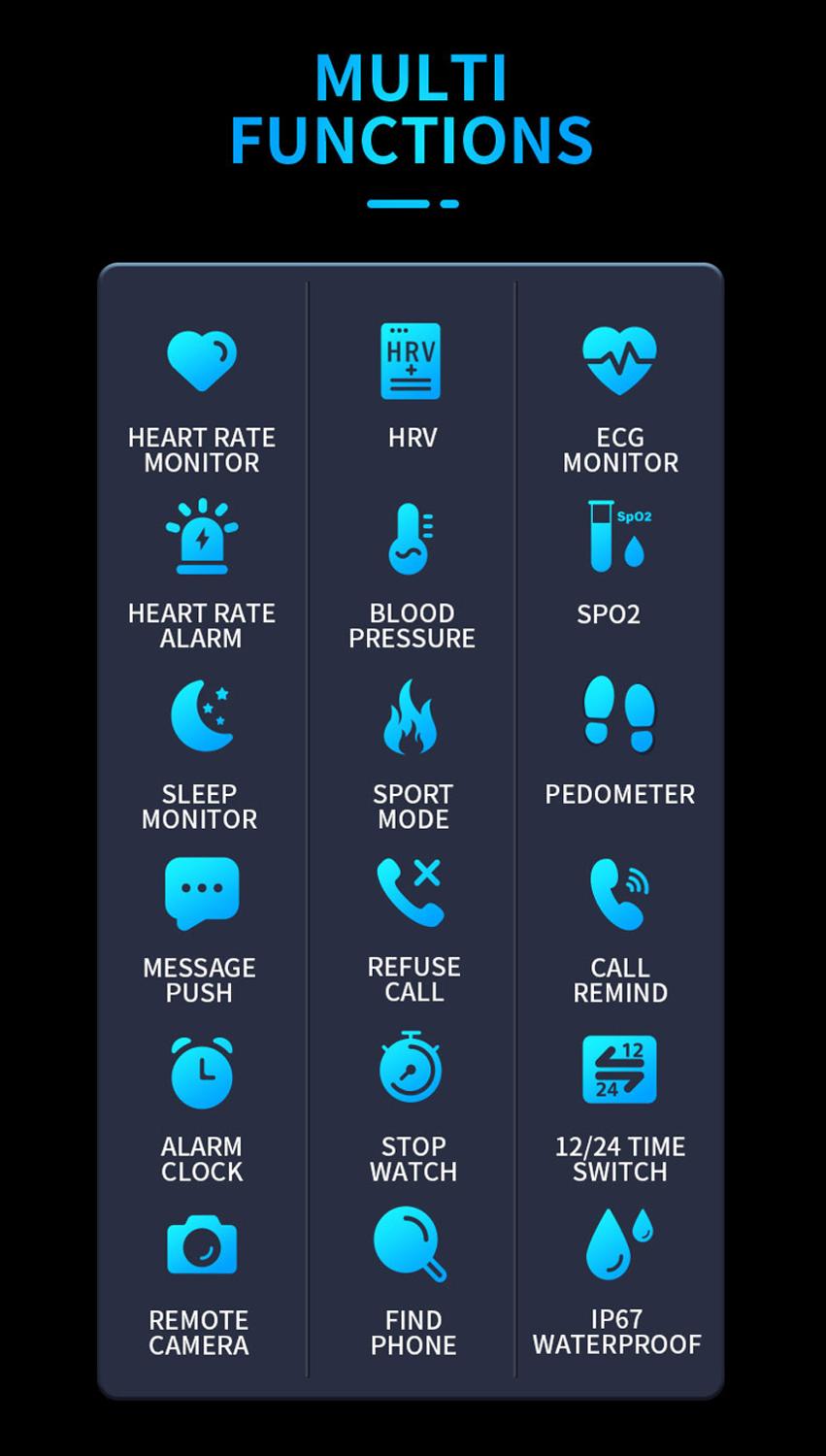 Smart Band Ecg Ppg Hrv Cardio Monitor Armband Stappenteller Bloeddruk Sport Activiteit Tracker Smart Polsband Mannen Vrouwen IP67