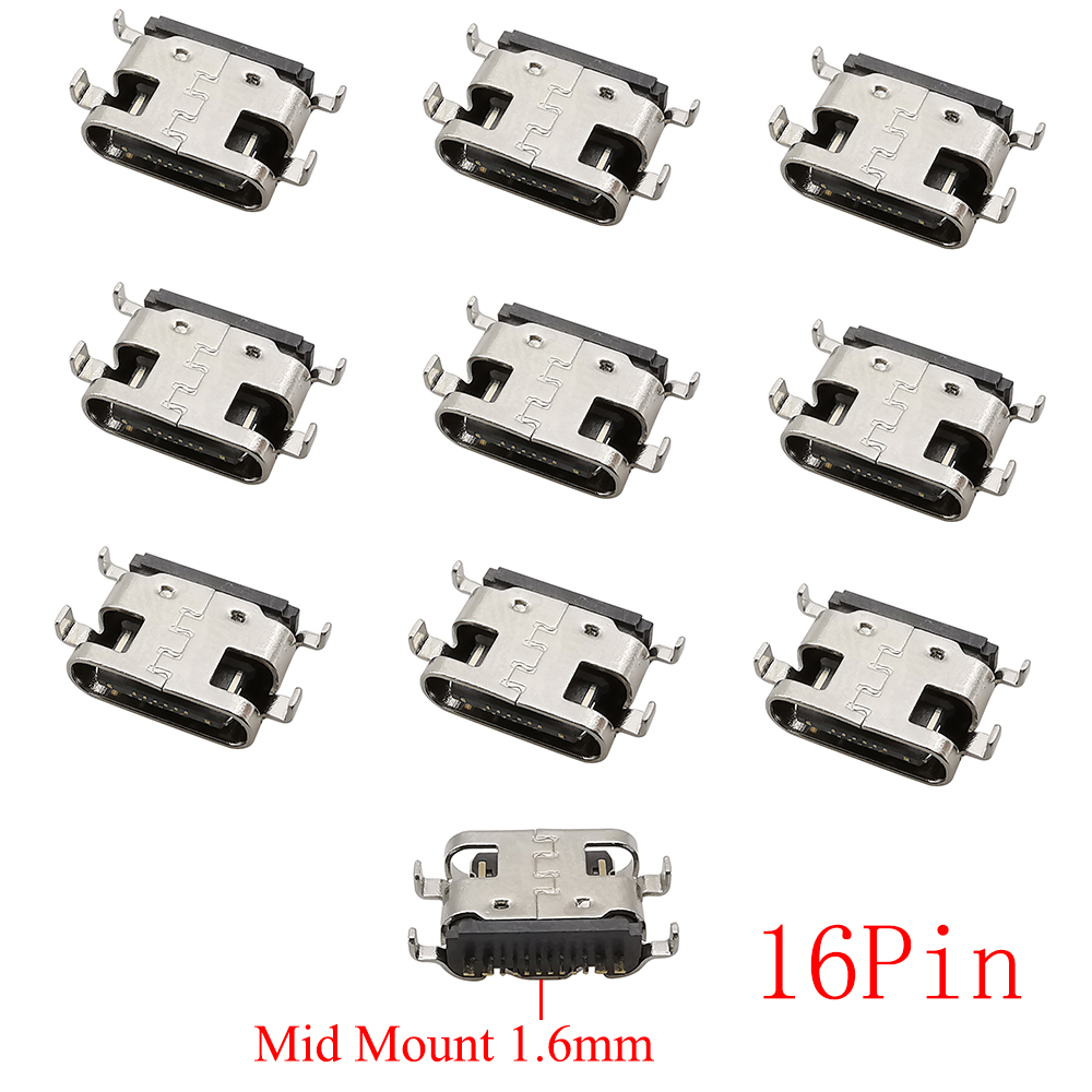 Connecteur USB Type C femelle, 2/6/16/24 broches, prise SMD SMT type-c, Port de chargement pour le soudage de PCB, adaptateur de réparation, bricolage, 10 pièces: Rouge