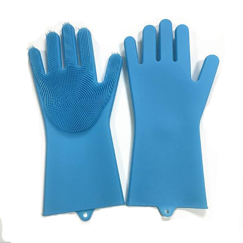 Guantes de goma para fregar platos, esponja de limpieza de grado alimenticio, multiusos, mágicos, 1 par: Light blue
