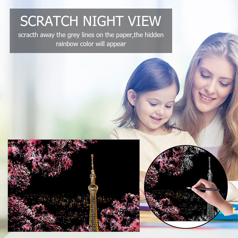 1Set 4pcs Scraping Painting Diy Scratch Art Paper Painting Paper Scraping Suit Children Hand Painted Tabletop Ornament Souvenir