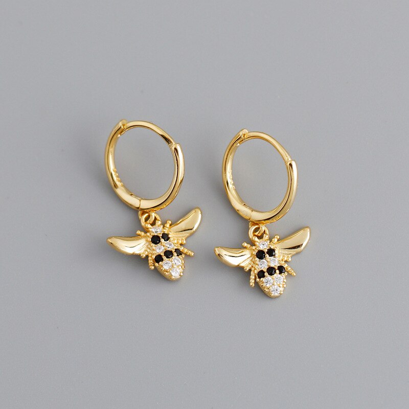 CANNER 925 Sterling Silver Cute Bee Dolphin Pendant Hoop Earrings for Valentine's Day Anniversary Circle Pendientes Fine Jewelry: gold color 4